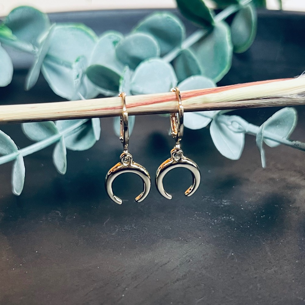 Crescent Moon Earrings | Rose Gold Plated Dangle‎ Huggie Hoops | Celestial Magic